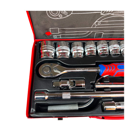 NKTOP 24pc 1/2" Drive Metric Short Socket Set 6-Point 10-32mm CR-V Steel Case