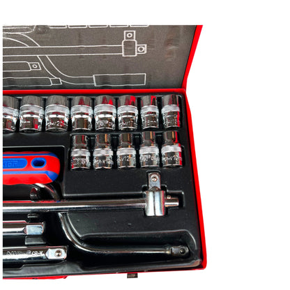 NKTOP 24pc 1/2" Drive Metric Short Socket Set 6-Point 10-32mm CR-V Steel Case