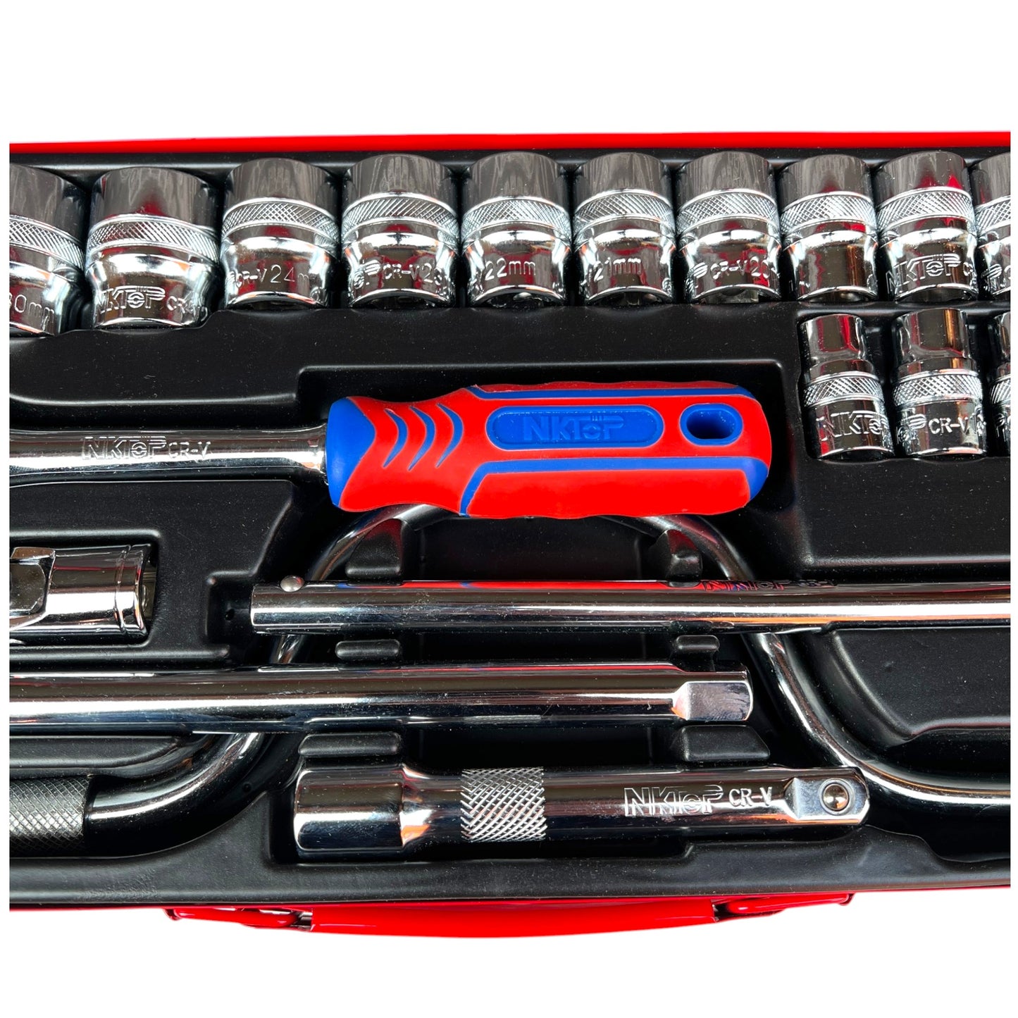 NKTOP 24pc 1/2" Drive Metric Short Socket Set 6-Point 10-32mm CR-V Steel Case