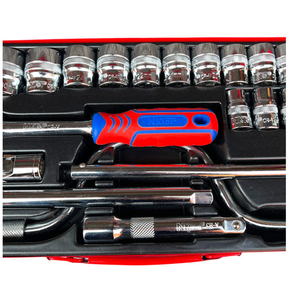 NKTOP 24pc 1/2" Drive Metric Short Socket Set 6-Point 10-32mm CR-V Steel Case