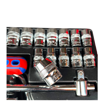 NKTOP 24pc 1/2" Drive Metric Short Socket Set 6-Point 10-32mm CR-V Steel Case