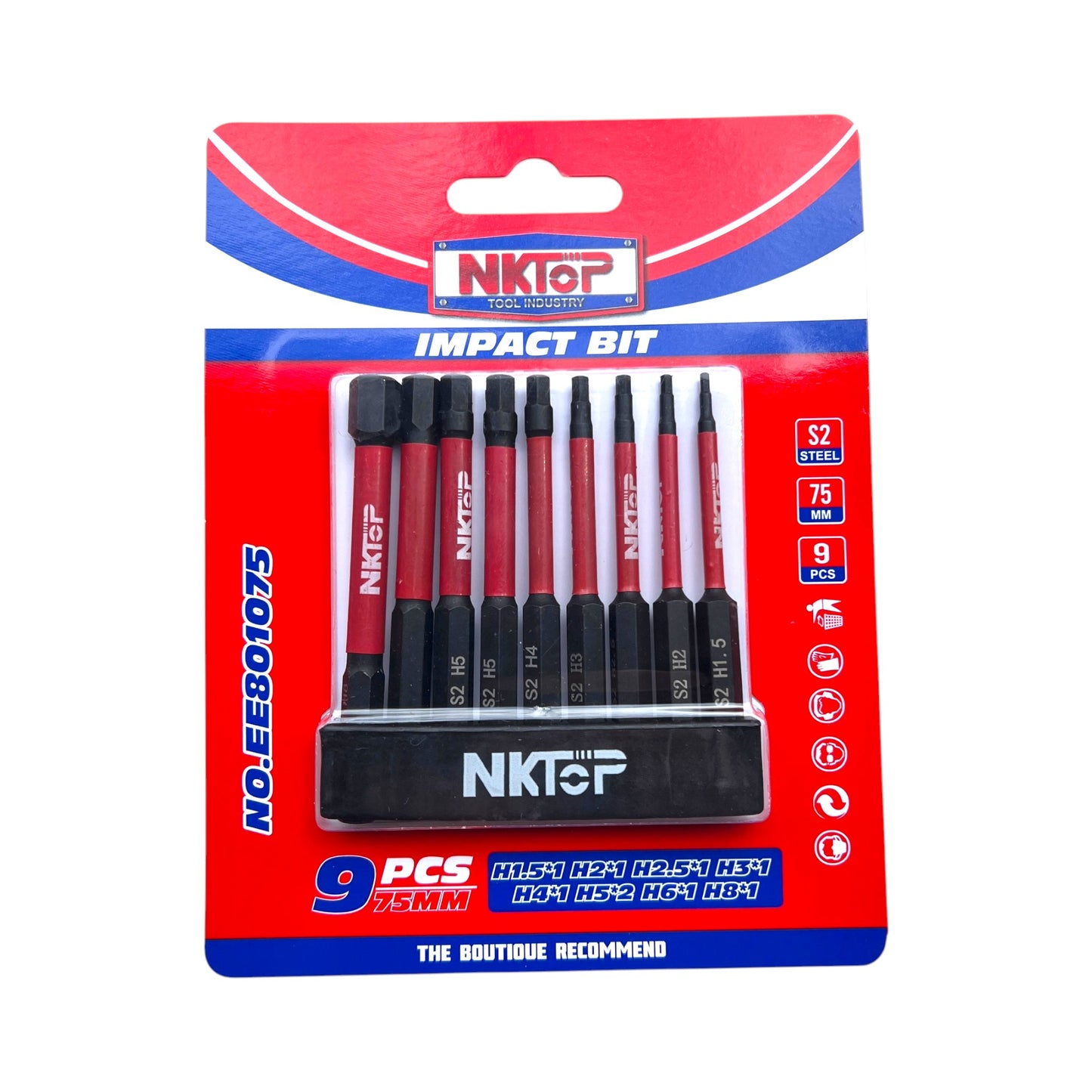 9pc Hex Impact Power Bit Set Metric S2 Steel 75/150mm NKTOP