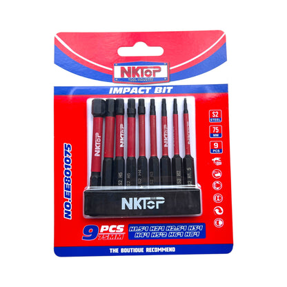 9pc Hex Impact Power Bit Set Metric S2 Steel 75/150mm NKTOP