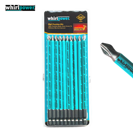 Whirlpower 10pc PH2 Phillips Screw Driver Power Drill Bit No.2 25 50 70 100 150mm