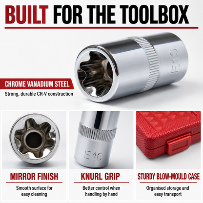 ULTRAPRO 14-Piece E-Torx Socket Set – E4–E24 | 1/4", 3/8" & 1/2" Drive