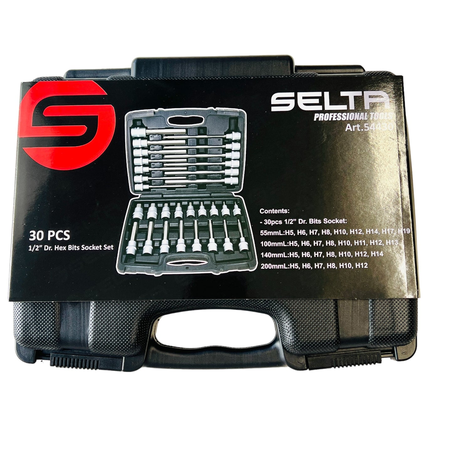 SELTA 30pcs 1/2" Dr. Hex Bit Socket Set CR-V Steel , Made In Taiwan