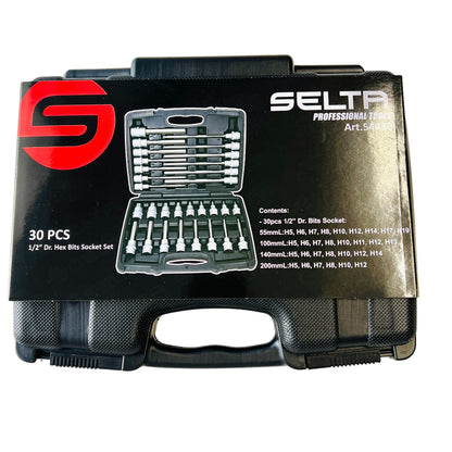 SELTA 30pcs 1/2" Dr. Hex Bit Socket Set CR-V Steel , Made In Taiwan