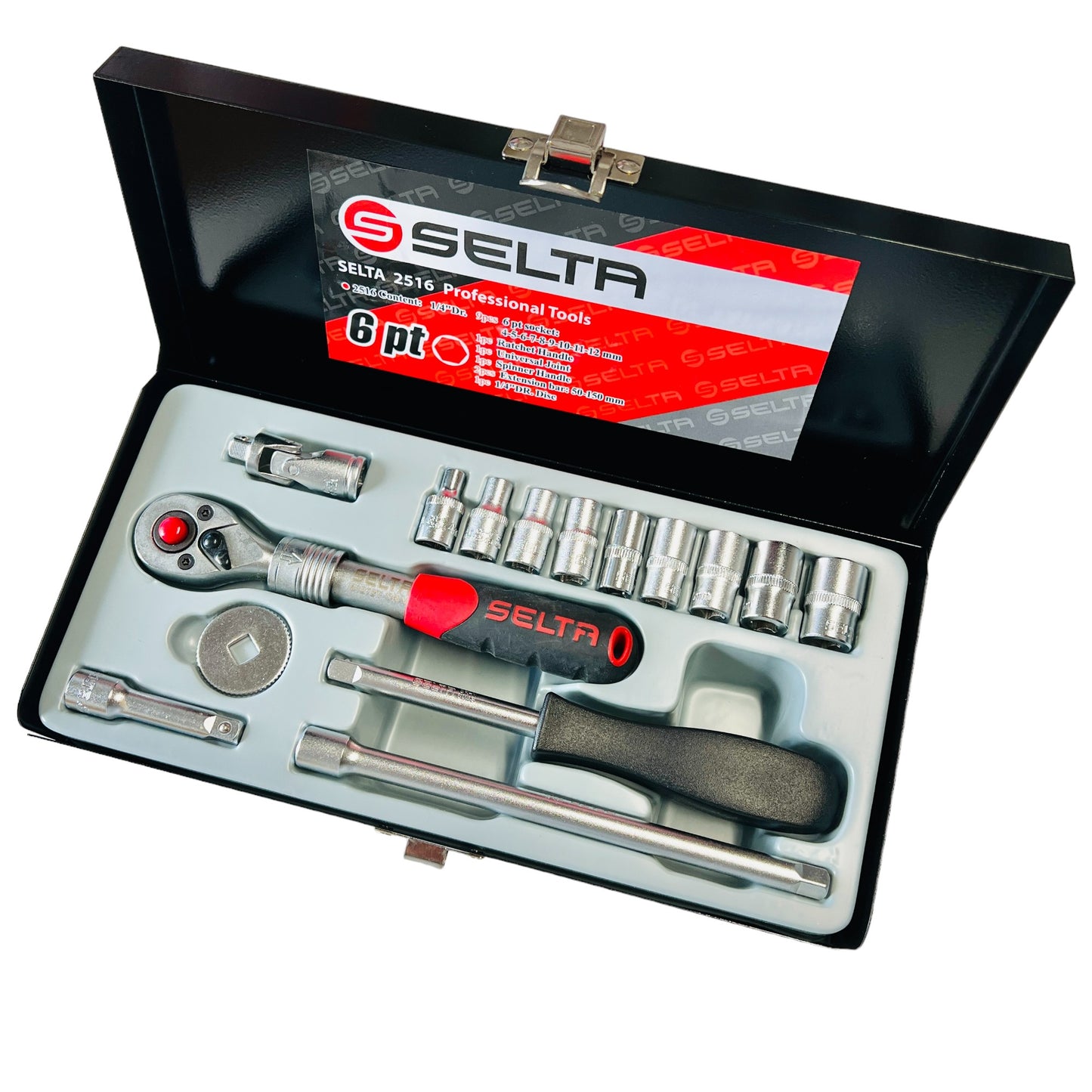 Selta 16pcs 1/4" Dr. Metric Short Socket Set, 6Point , CR-V, Made In Taiwan