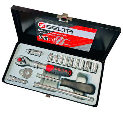 Selta 16pcs 1/4" Dr. Metric Short Socket Set, 6Point , CR-V, Made In Taiwan