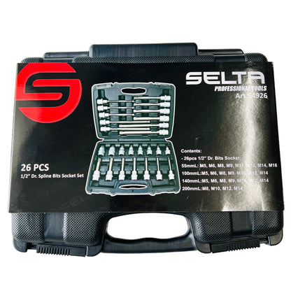 SELTA 26pcs 1/2" Dr. Spline Triple Square Socket Bit Set CR-V , Taiwan