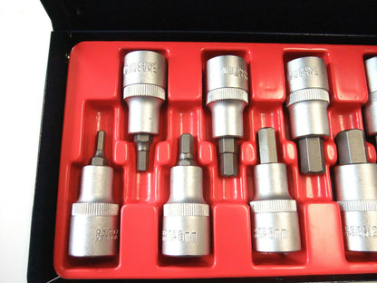 11pcs Metric 1/2" Dr. Hex Bit Socket Set , allen key , CR-V Steel , Taiwan