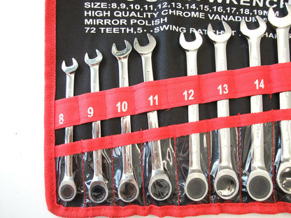 12 pc 8-19mm combination ratchet gear spanner wrench set  CR-V STEEL ,10 12 14