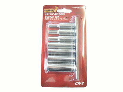 8pc 1/4" Drive METRIC DEEP socket set 4-12mm CR-V,Long, (TAIWAN) 3/8",1/2" avai