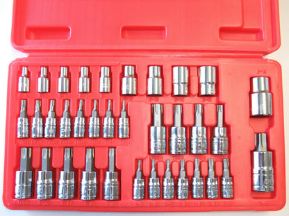 35pc 1/4", 3/8" & 1/2" Dr. Star/torx tamper-proof e socket Bit set male, female