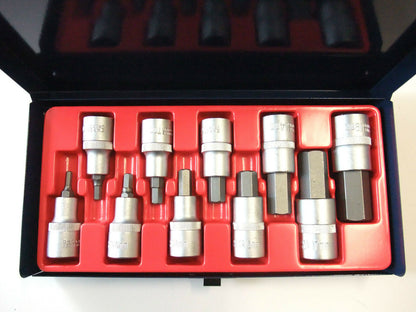 11pcs Metric 1/2" Dr. Hex Bit Socket Set , allen key , CR-V Steel , Taiwan