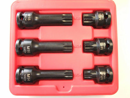 6pcs 1/2" Dr. Impact Multi Spline Bit Socket Set M14,16,18, short/long Taiwan