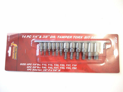 14pc 1/4" & 3/8" Dr. TAMPER PROOF Male Star torx Bit socket Set S2 Security