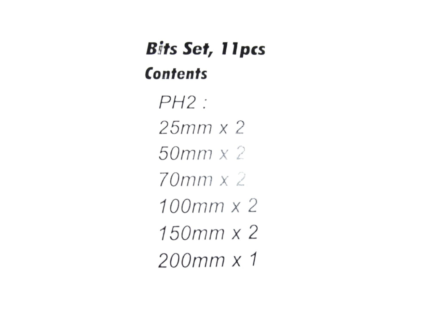 Whirlpower 11pc mix power bit set PH2 Phillips screw 25, 50, 70, 100, 150, 200mm