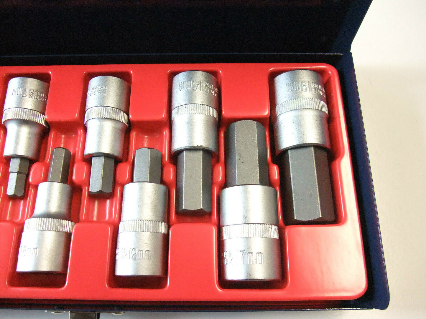 11pcs Metric 1/2" Dr. Hex Bit Socket Set , allen key , CR-V Steel , Taiwan