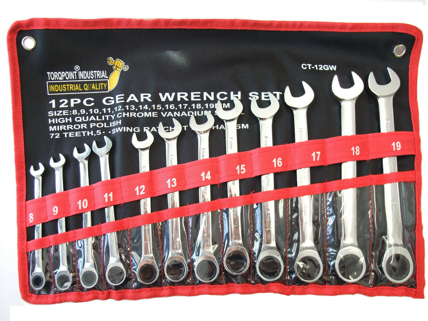 12 pc 8-19mm combination ratchet gear spanner wrench set  CR-V STEEL ,10 12 14