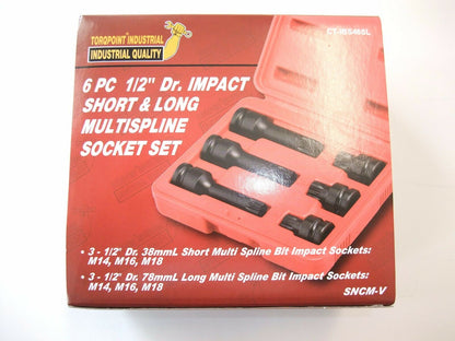 6pcs 1/2" Dr. Impact Multi Spline Bit Socket Set M14,16,18, short/long Taiwan